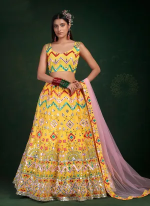 Yellow Multicolour Embroidered Stylish Lehenga Choli