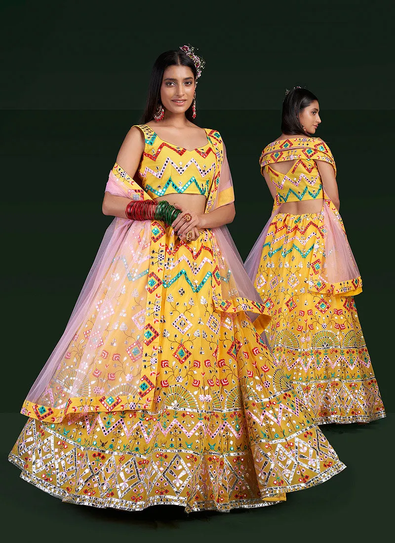 Yellow Multicolour Embroidered Stylish Lehenga Choli