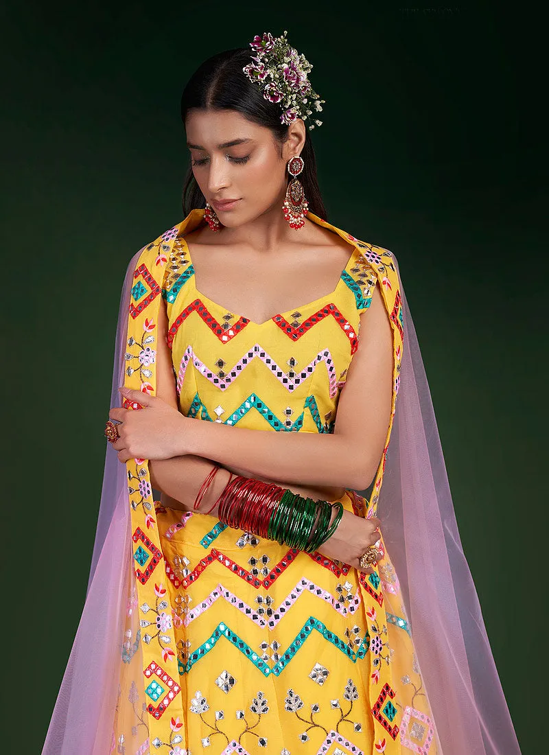 Yellow Multicolour Embroidered Stylish Lehenga Choli