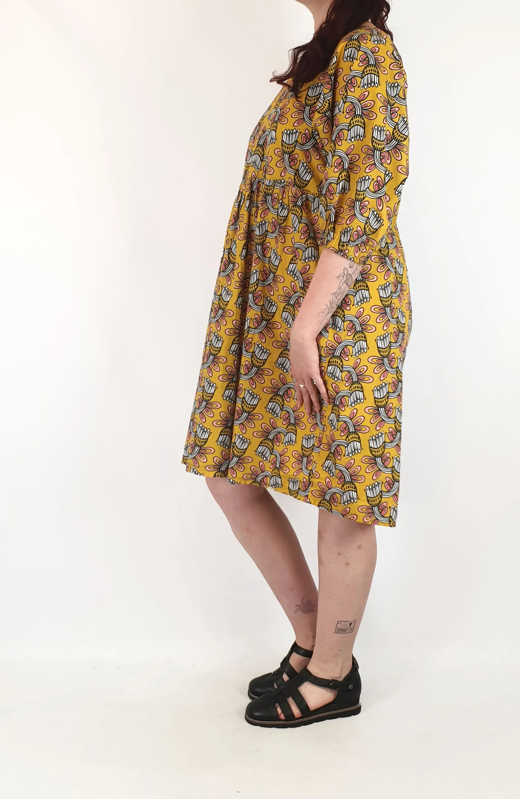 Yevu mustard print dress size M