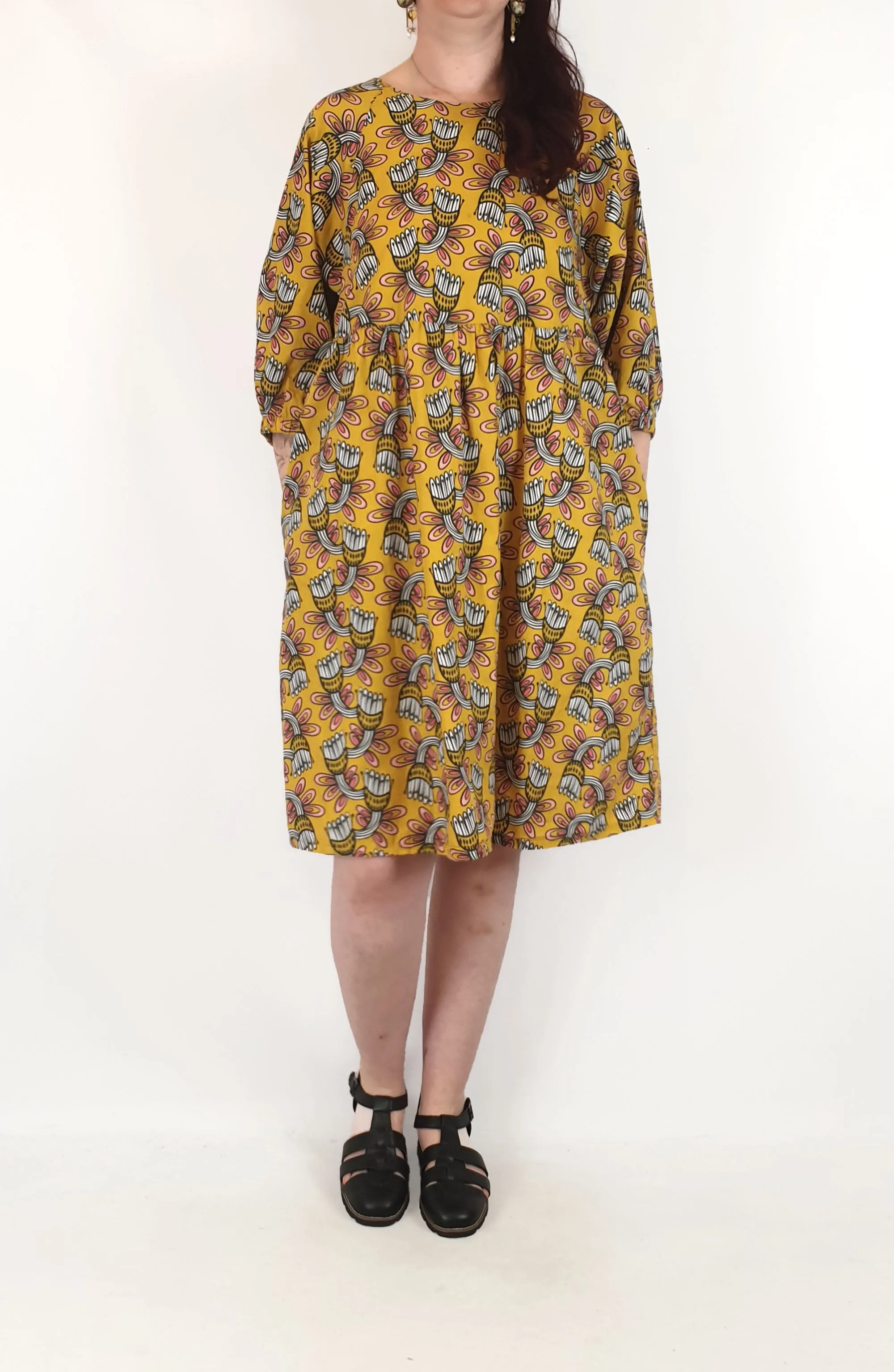 Yevu mustard print dress size M